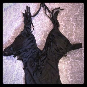 Halter one piece black bathing suit